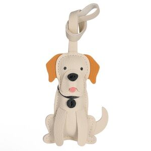 🐶NEW Dog Bag Charm/ Keychain Adorable Puppy Dog Cute Cream Brown Tan Leather